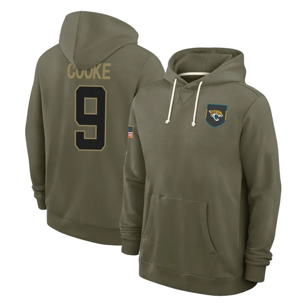 Blackjersey J.Jaguars #9 Logan Cooke Player Olive Salute to Service Pullover Hoodies Limited Stitched Jerseys