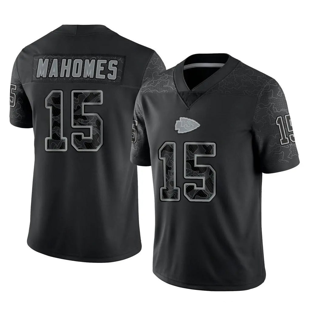 Blackjersey KC.Chiefs #15 Patrick Mahomes Player Black Limited Reflective Game Stitched Jerseys