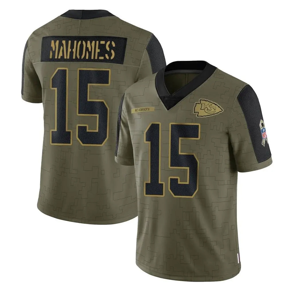 Blackjersey KC.Chiefs #15 Patrick Mahomes Player Olive Salute To Service Limited Game Stitched Jerseys