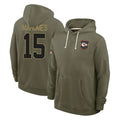 Blackjersey KC.Chiefs #15 Patrick Mahomes Player Olive Salute to Service Pullover Hoodies Limited Stitched Jerseys