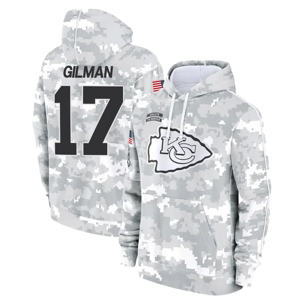 Blackjersey KC.Chiefs #17 Alohi Gilman Player Arctic Camo Salute to Service Hoodies Limited Game Stitched Jerseys