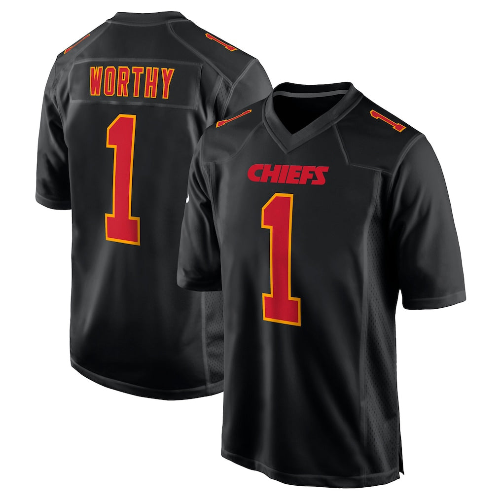 Blackjersey KC.Chiefs #1 Xavier Worthy Player Black Fashion Home Game Stitched Jerseys