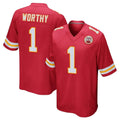 Blackjersey KC.Chiefs #1 Xavier Worthy Player Red Home Game Stitched Jerseys