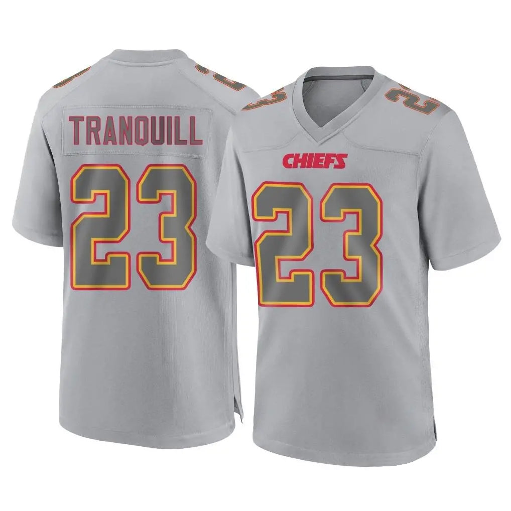 Blackjersey KC.Chiefs #23 Drue Tranquill Player Gray Atmosphere Fashion Game Stitched Jerseys