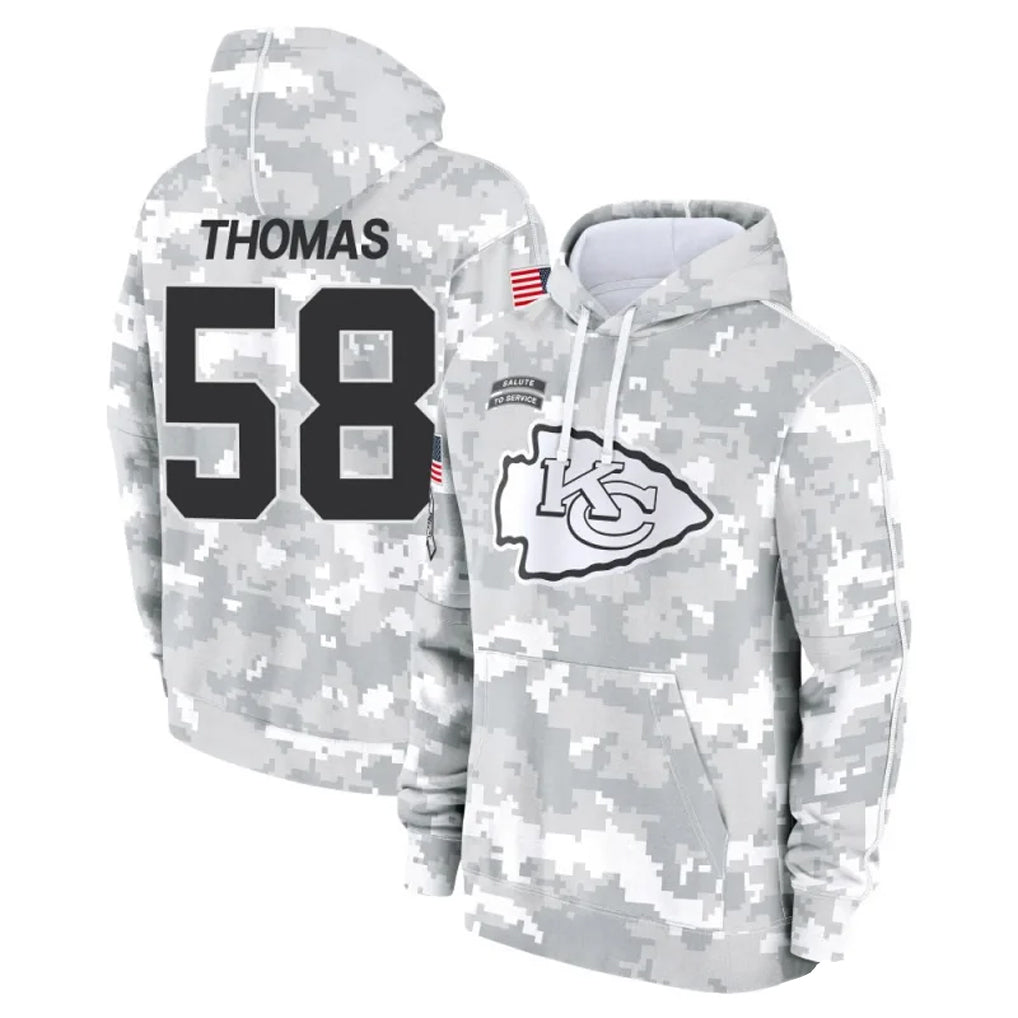 Blackjersey KC.Chiefs #58 Derrick Thomas Player Arctic Camo Salute to Service Hoodies Stitched Jerseys