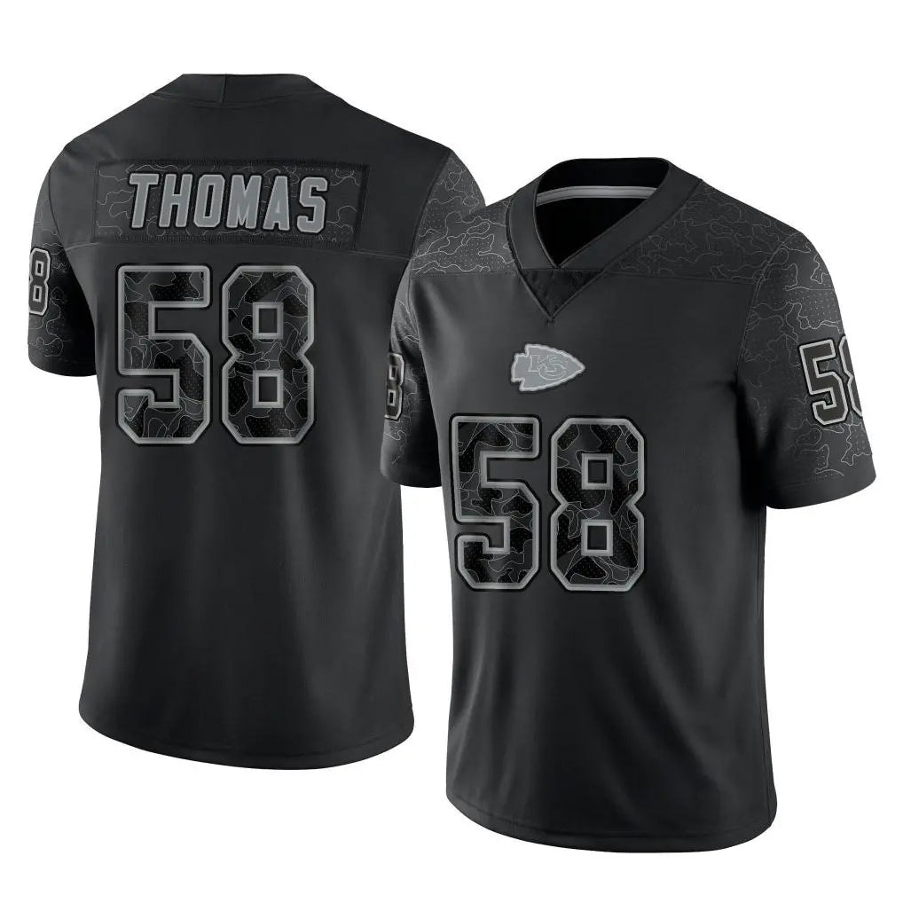 Blackjersey KC.Chiefs #58 Derrick Thomas Player Black Limited Reflective Game Stitched Jerseys