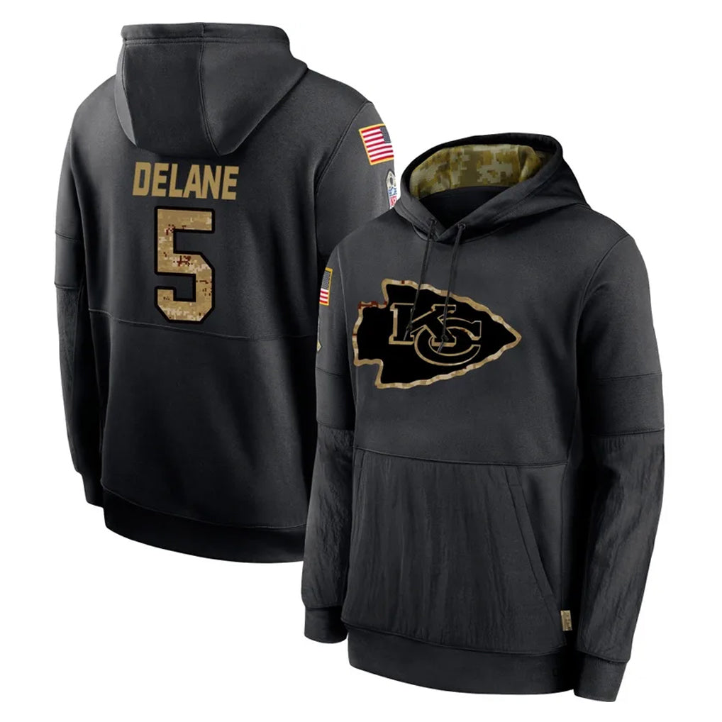 Blackjersey KC.Chiefs #5 Mansoor Delane Player Black Salute to Service Hoodies Limited Game Stitched Jerseys