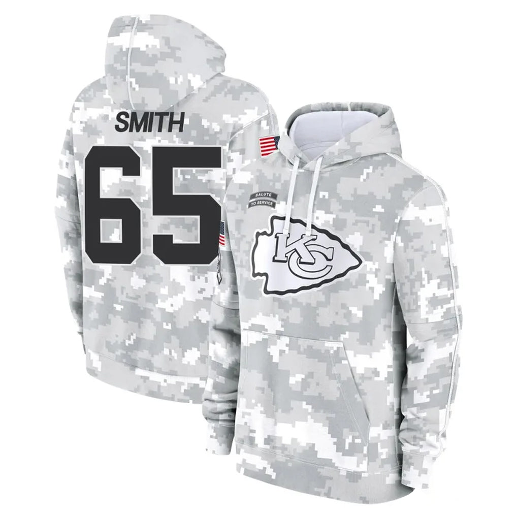 Blackjersey KC.Chiefs #65 Trey Smith Player Arctic Camo Salute to Service Hoodies Limited Game Stitched Jerseys