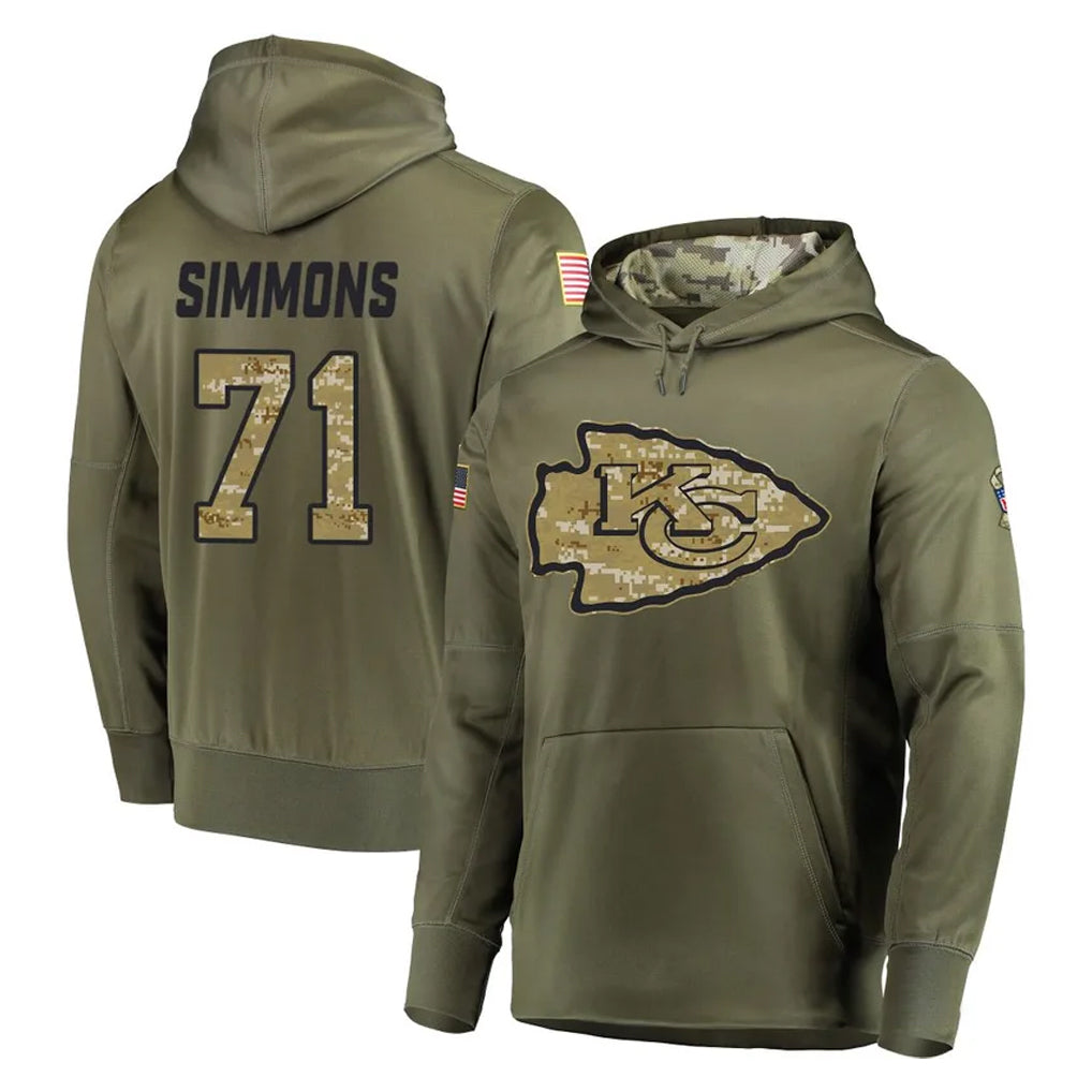 Blackjersey KC.Chiefs #71 Josh Simmons Player Olive Salute to Service Pullover Hoodies Home Game Stitched Jerseys