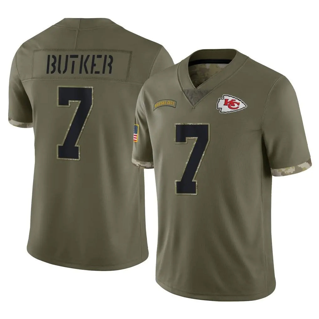Blackjersey KC.Chiefs #7 Harrison Butker Player Olive Salute To Service Limited Stitched Jerseys