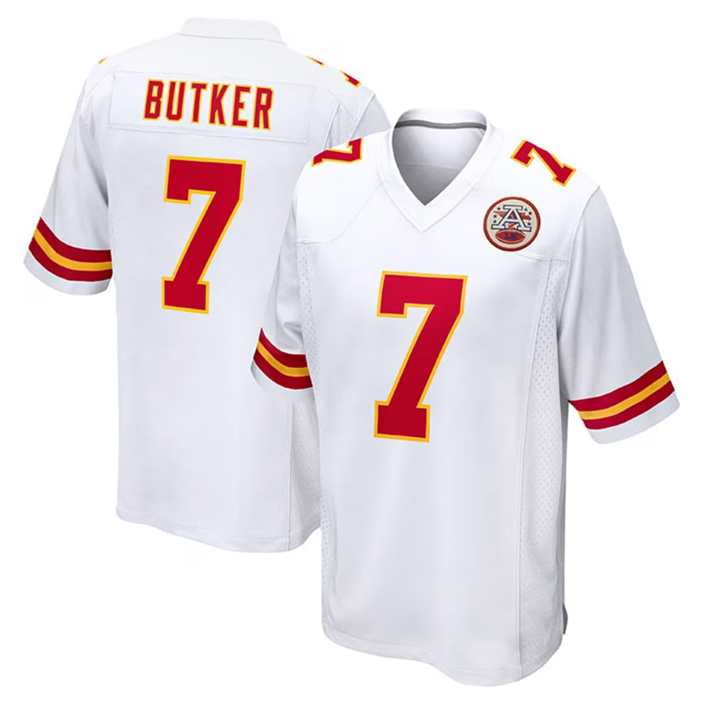 Blackjersey KC.Chiefs #7 Harrison Butker Player White Home Game Stitched Jerseys