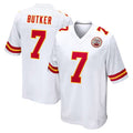 Blackjersey KC.Chiefs #7 Harrison Butker Player White Home Game Stitched Jerseys