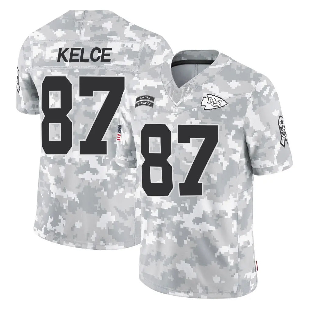Blackjersey KC.Chiefs #87 Travis Kelce Player Arctic Camo Salute To Service Limited Game Stitched Jerseys