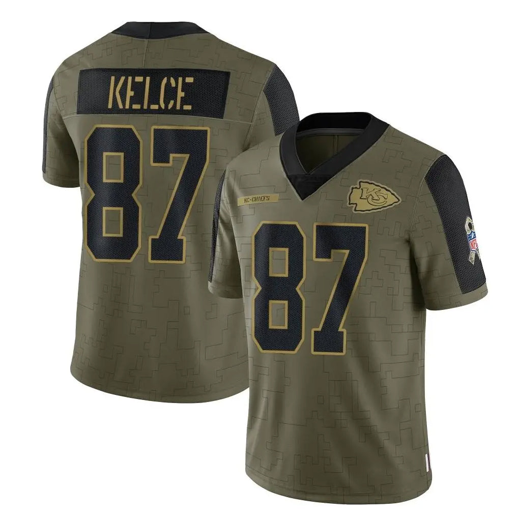 Blackjersey KC.Chiefs #87 Travis Kelce Player Olive Salute To Service Limited Game Stitched Jerseys
