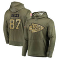 Blackjersey KC.Chiefs #87 Travis Kelce Player Olive Salute to Service Pullover Hoodies Home Game Stitched Jerseys