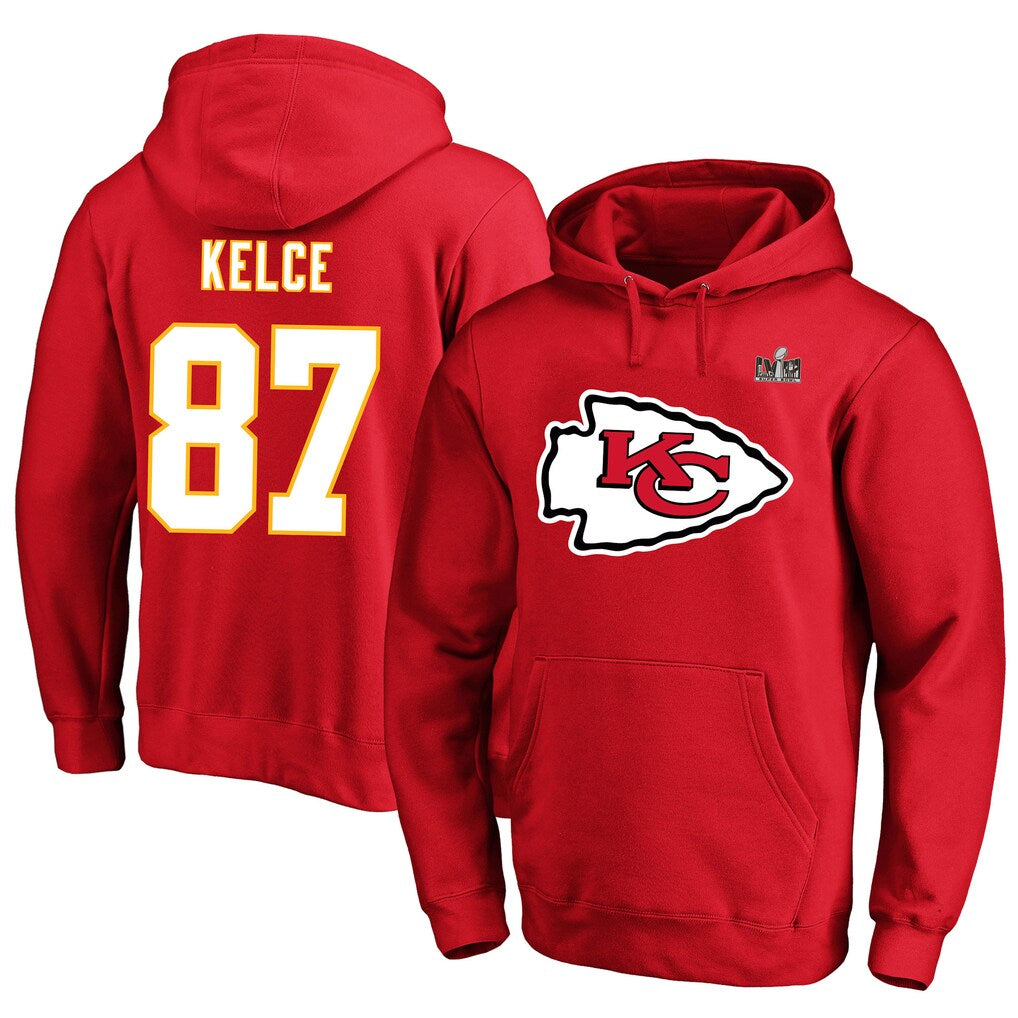 Blackjersey KC.Chiefs #87 Travis Kelce Player Red Pullover Hoodies Football Jerseys