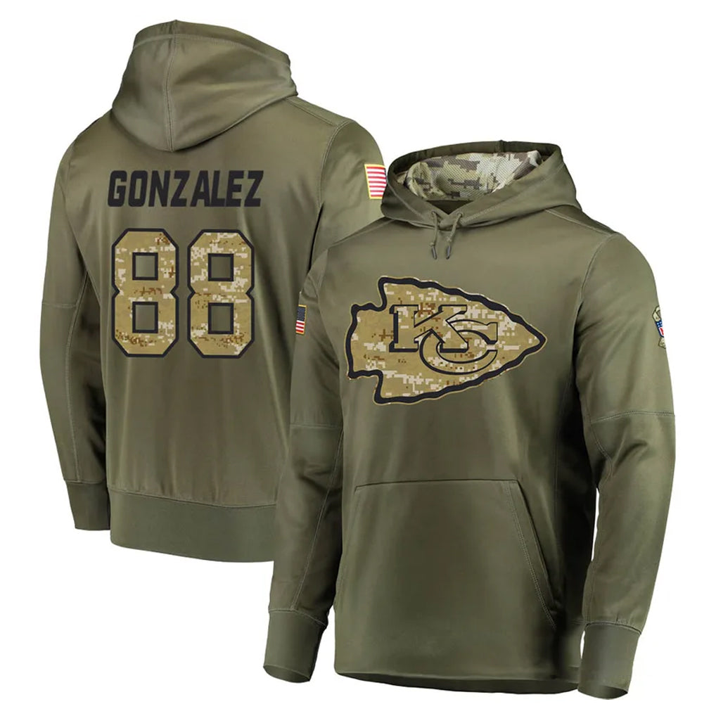 Blackjersey KC.Chiefs #88 Tony Gonzalez Player Olive Salute to Service Pullover Hoodies Home Game Stitched Jerseys