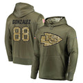 Blackjersey KC.Chiefs #88 Tony Gonzalez Player Olive Salute to Service Pullover Hoodies Home Game Stitched Jerseys