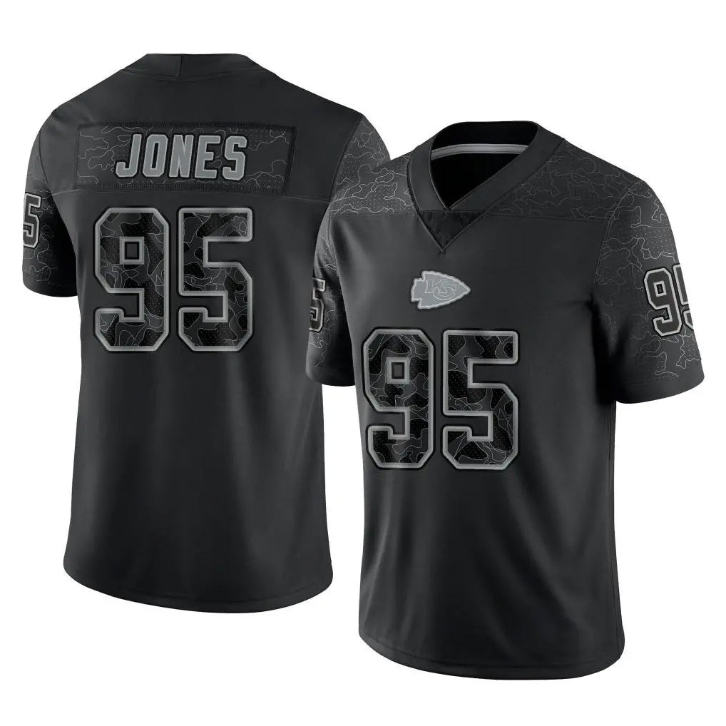 Blackjersey KC.Chiefs #95 Chris Jones Player Black Limited Reflective Game Stitched Jerseys