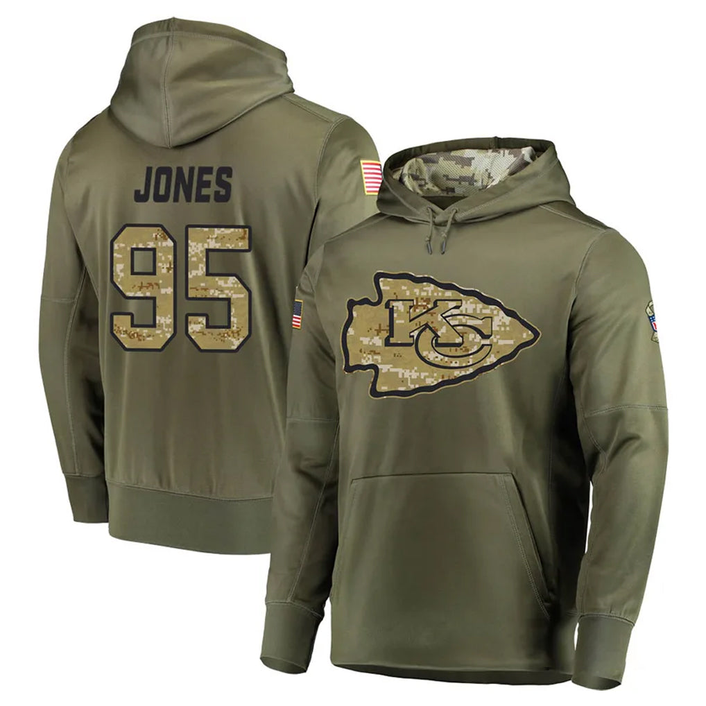 Blackjersey KC.Chiefs #95 Chris Jones Player Olive Salute to Service Pullover Hoodies Home Game Stitched Jerseys