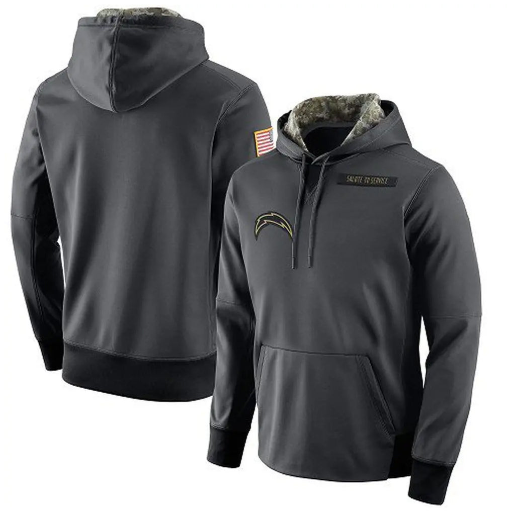 Blackjersey LA.Chargers Gray Pullover Hoodie Home Game Blank Player Stitched Jerseys