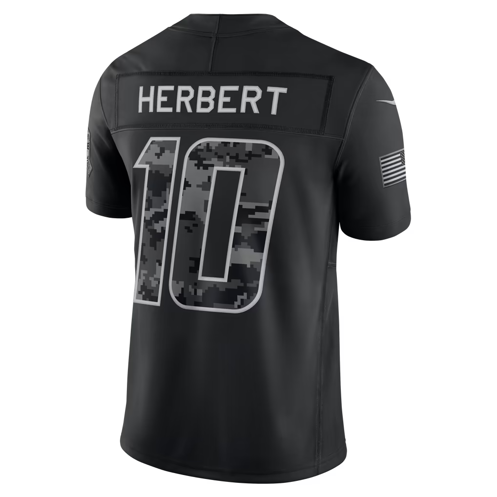 Blackjersey  LA.Chargers #10 Justin Herbert Black 2026 Salute to Service Stitched Limited Jersey