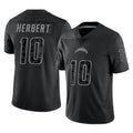 Blackjersey LA.Chargers #10 Justin Herbert Player Black Limited Reflective Home Game Stitched Jerseys