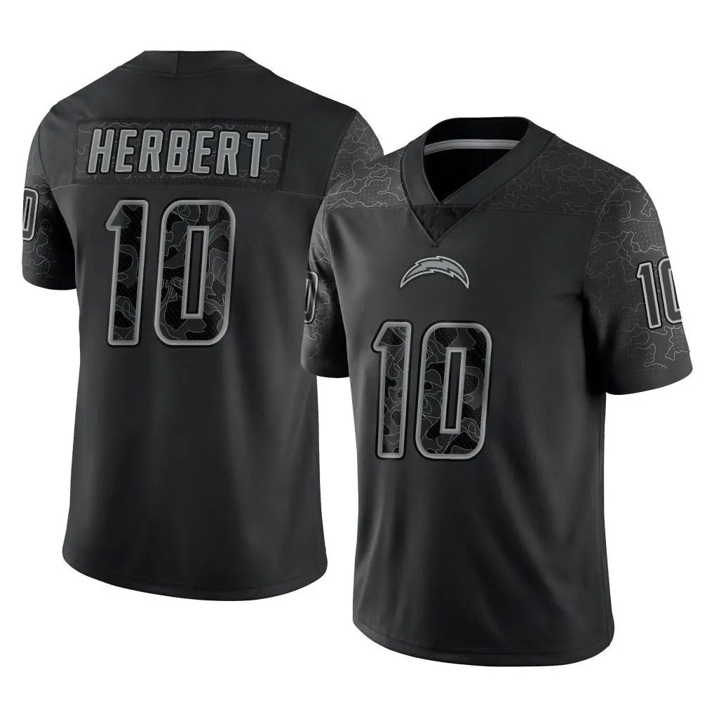 Blackjersey LA.Chargers #10 Justin Herbert Player Black Limited Reflective Home Game Stitched Jerseys