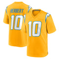 Blackjersey LA.Chargers #10 Justin Herbert Player Gold Home Game Stitched Jerseys