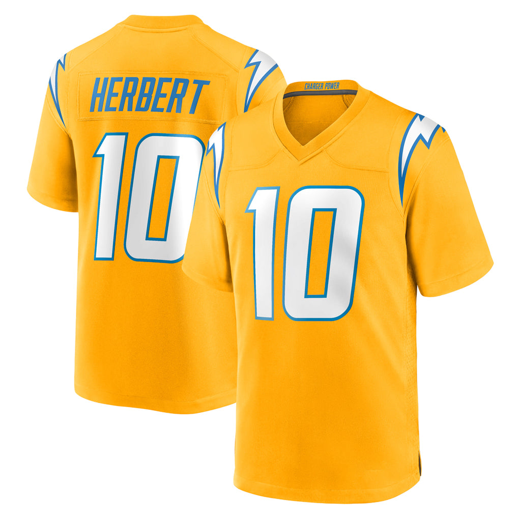 Blackjersey LA.Chargers #10 Justin Herbert Player Gold Home Game Stitched Jerseys