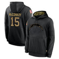 Blackjersey LA.Chargers #15 Ladd McConkey Player Black Salute to Service Hoodies Limited Game Stitched Jerseys