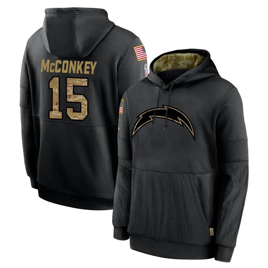 Blackjersey LA.Chargers #15 Ladd McConkey Player Black Salute to Service Hoodies Limited Game Stitched Jerseys