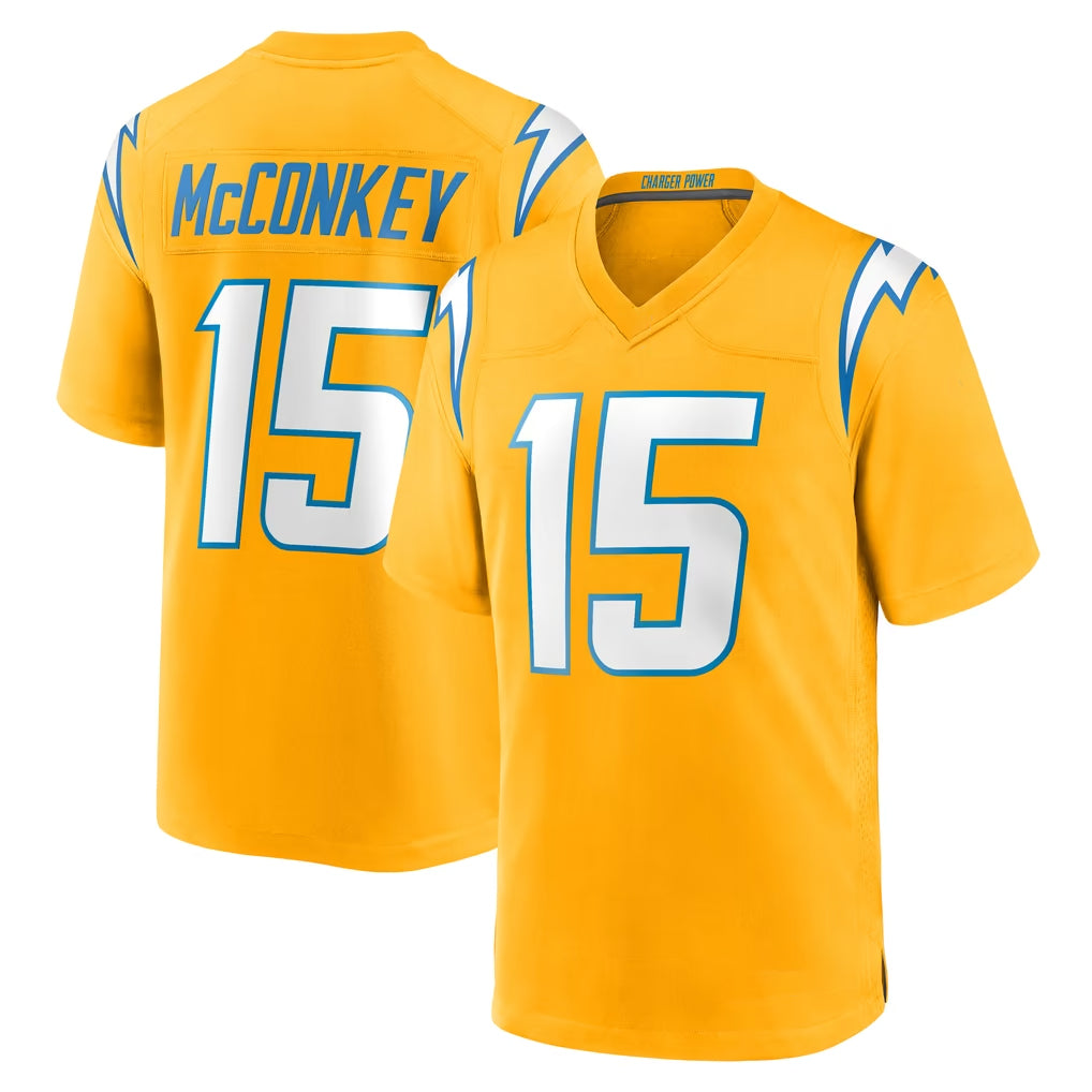 Blackjersey LA.Chargers #15 Ladd McConkey Player Gold Home Game Stitched Jerseys