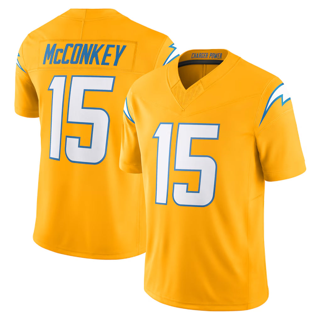 Blackjersey LA.Chargers #15 Ladd McConkey Player Gold Limited Vapor F.U.S.E. Home Game Stitched Jerseys