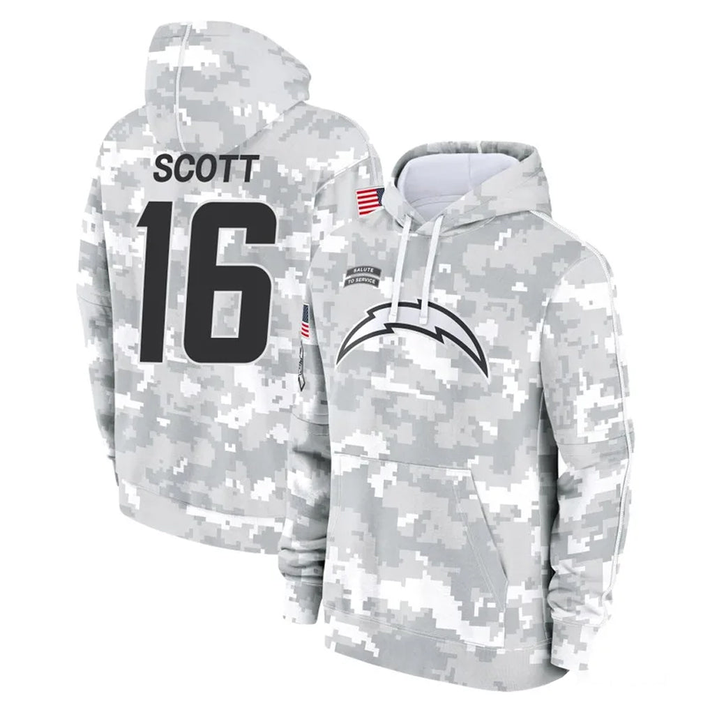 Blackjersey LA.Chargers #16 J.K. Scott Player Arctic Camo Salute to Service Hoodies Limited Game Stitched Jerseys