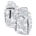 Blackjersey LA.Chargers #1 Quentin Johnston Player Arctic Camo Salute to Service Hoodies Limited Game Stitched Jerseys