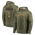 Blackjersey LA.Chargers #1 Quentin Johnston Player Olive Salute to Service Pullover Hoodies Home Game Stitched Jerseys