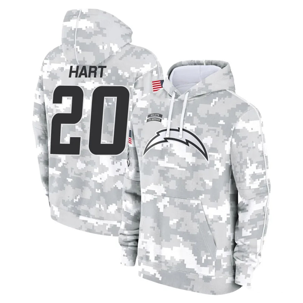Blackjersey LA.Chargers #20 Cam Hart Player Arctic Camo Salute to Service Hoodies Limited Game Stitched Jerseys
