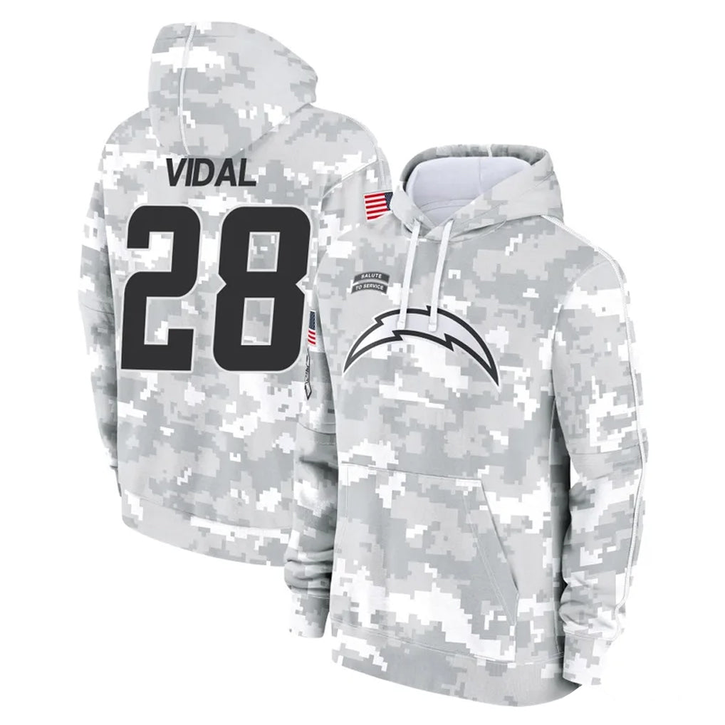 Blackjersey LA.Chargers #28 Kimani Vidal Player Arctic Camo Salute to Service Hoodies Limited Game Stitched Jerseys