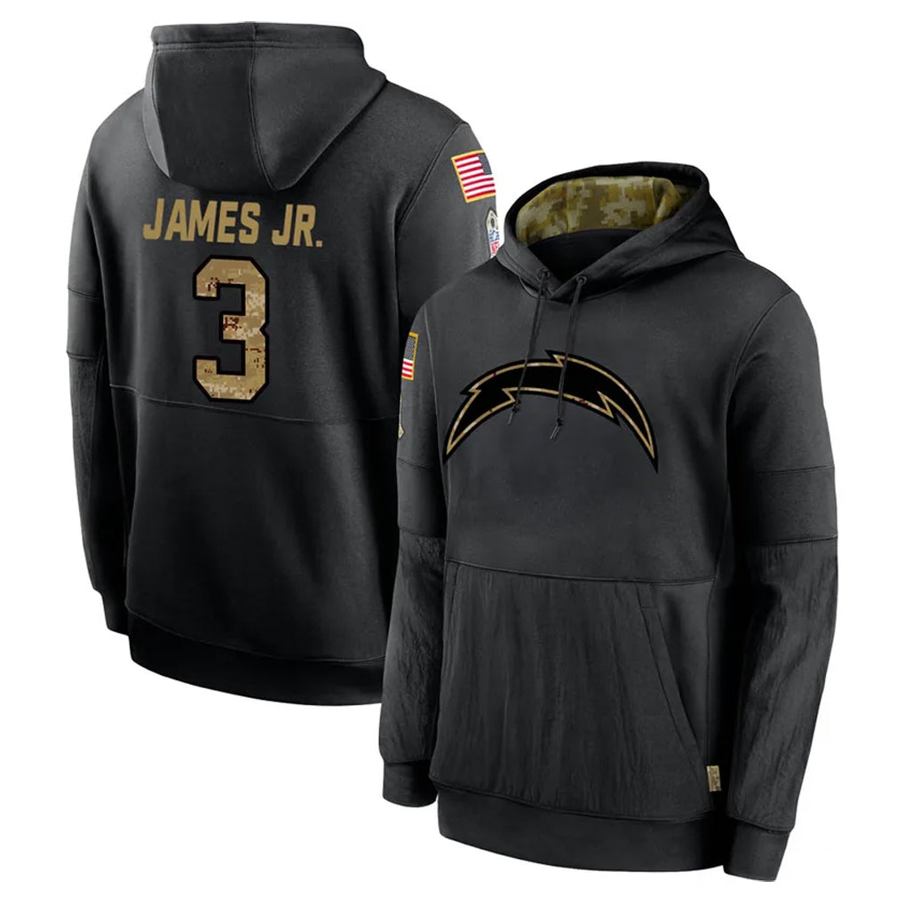Blackjersey LA.Chargers #3 Derwin James Jr. Player Black Salute to Service Hoodies Limited Game Stitched Jerseys