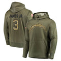 Blackjersey LA.Chargers #3 Derwin James Jr. Player Olive Salute to Service Pullover Hoodies Home Game Stitched Jerseys