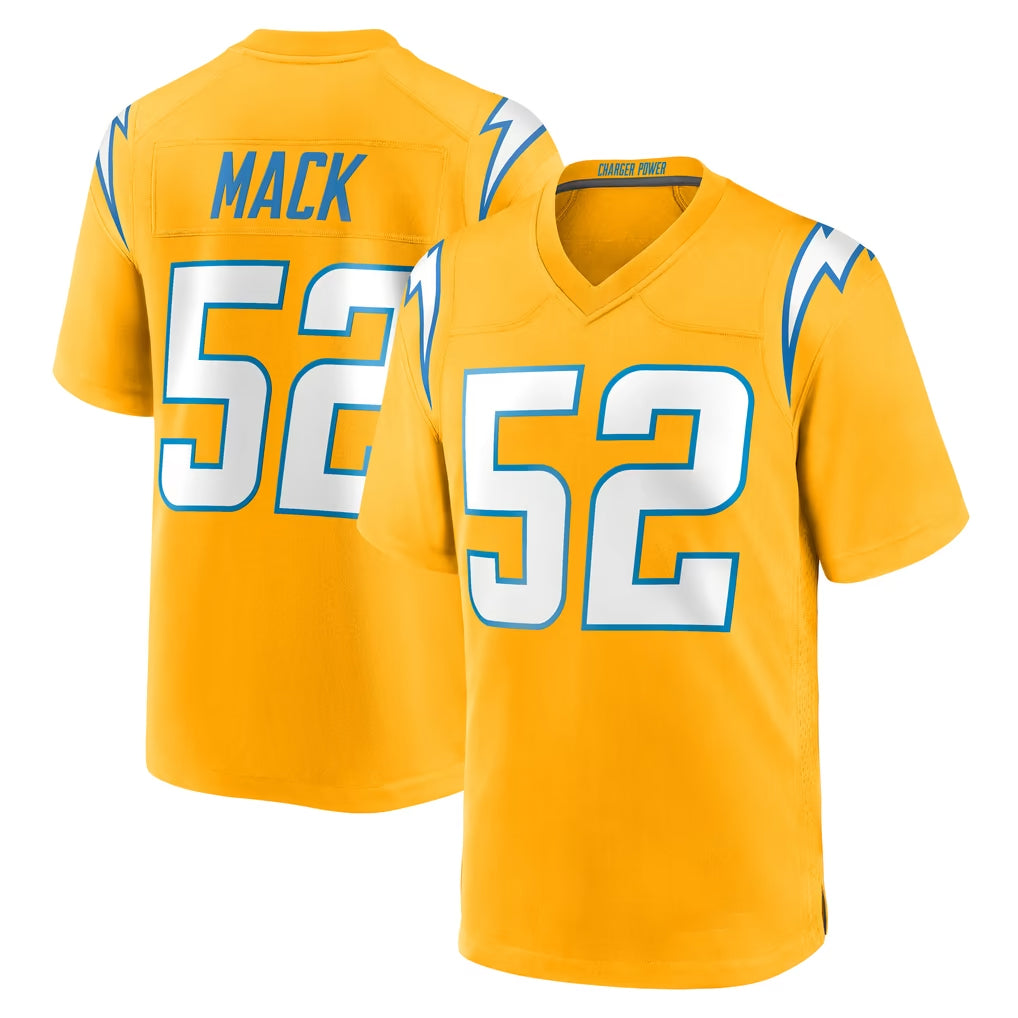 Blackjersey LA.Chargers #52 Khalil Mack Player Gold Home Game Stitched Jerseys