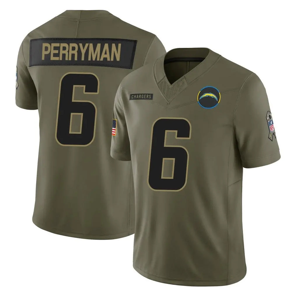 Blackjersey LA.Chargers #6 Denzel Perryman Player Olive 2025 Salute To Service Limited Game Stitched Jerseys