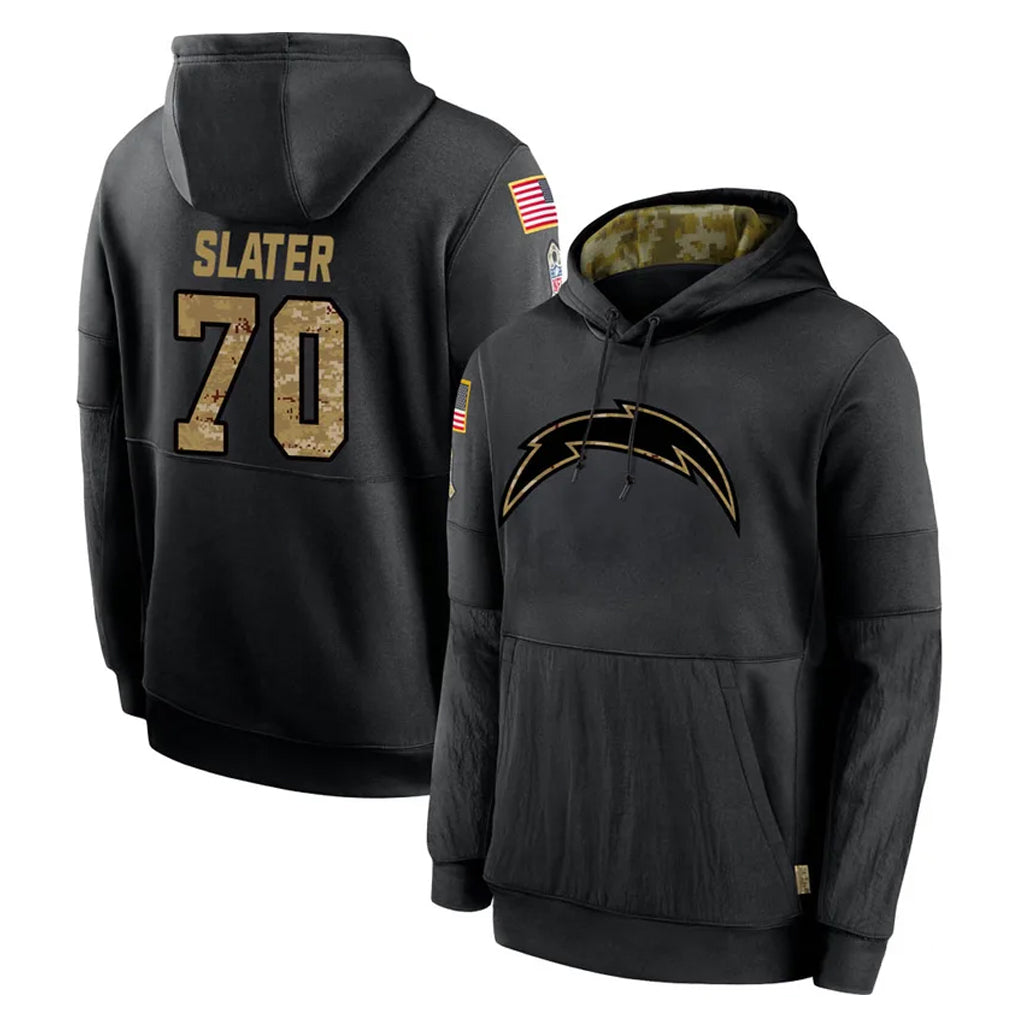 Blackjersey LA.Chargers #70 Rashawn Slater Player Black Salute to Service Hoodies Limited Game Stitched Jerseys