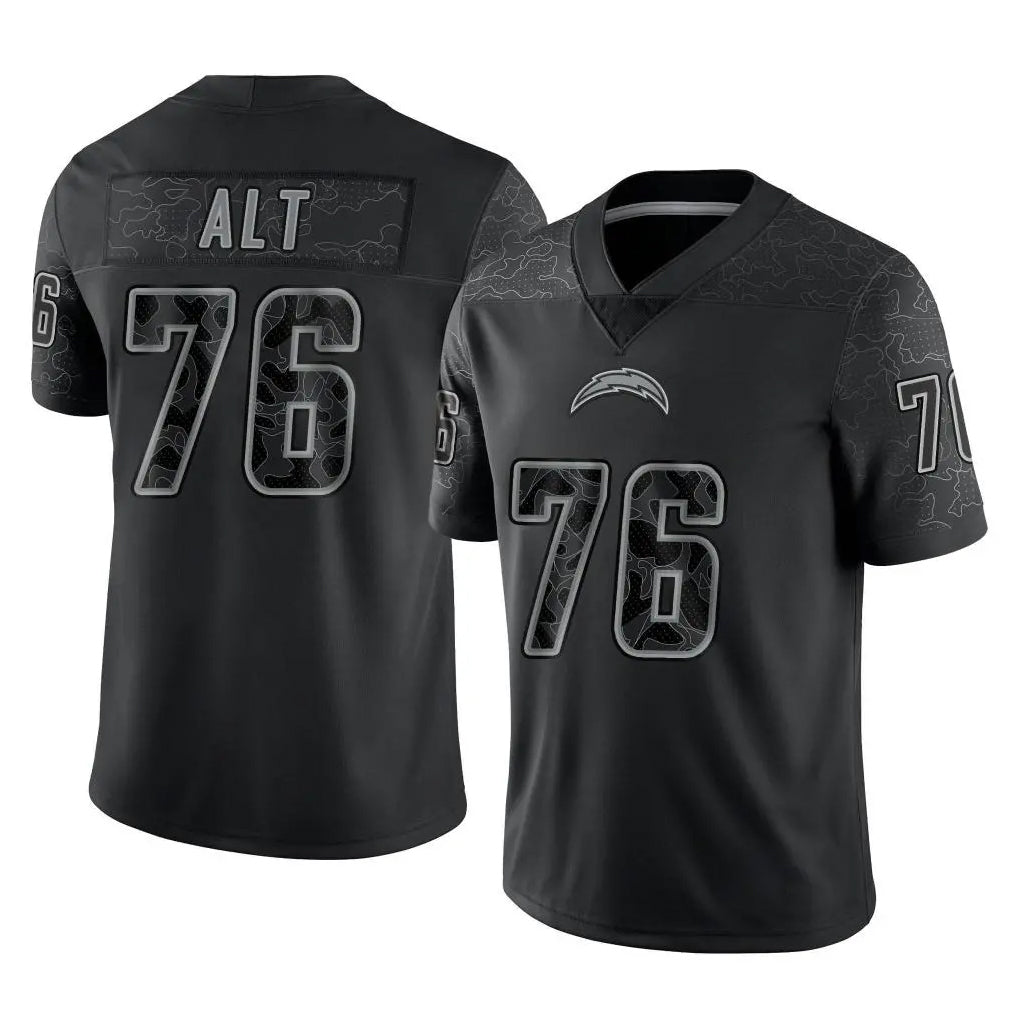 Blackjersey LA.Chargers #76 Joe Alt Player Black Limited Reflective Home Game Stitched Jerseys