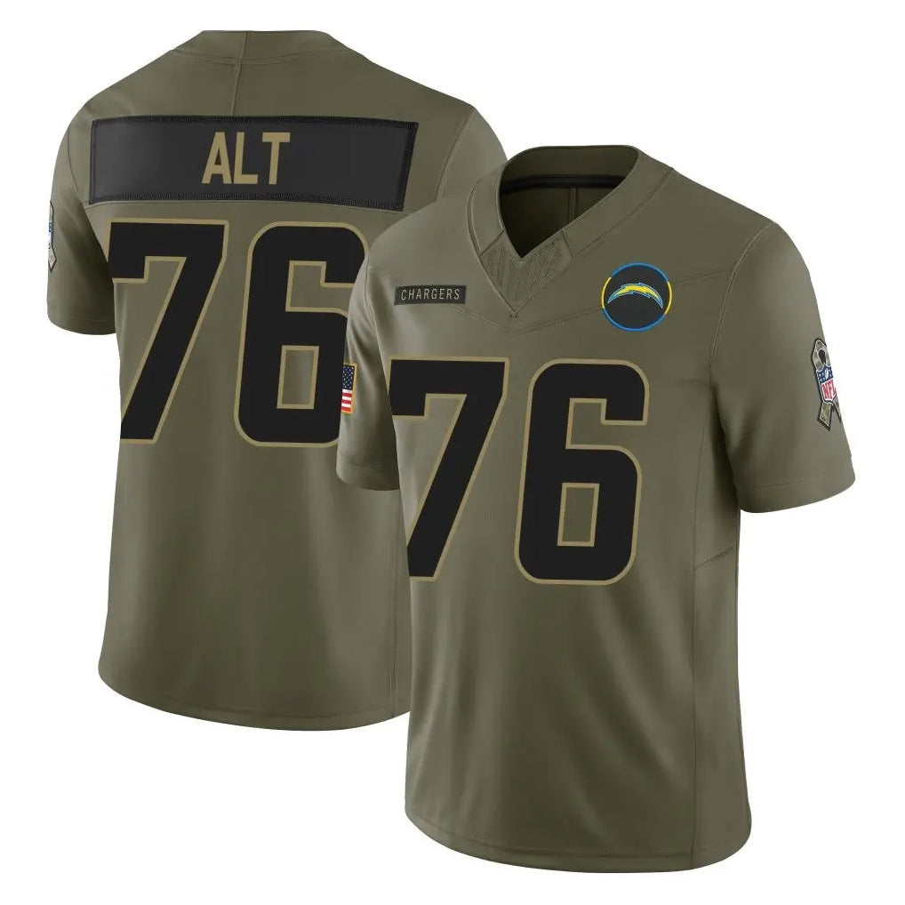 Blackjersey LA.Chargers #76 Joe Alt Player Olive 2025 Salute To Service Limited Game Stitched Jerseys