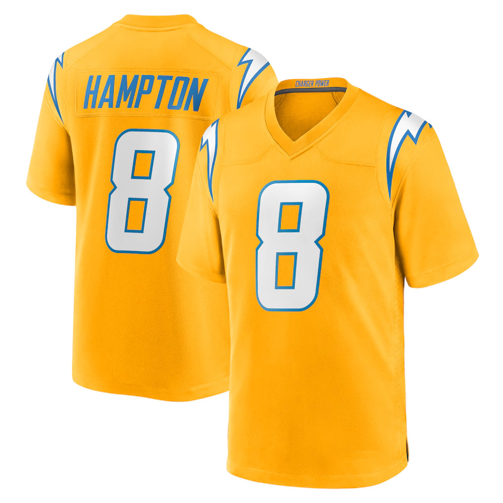Blackjersey LA.Chargers #8 Omarion Hampton Player Gold Home Game Stitched Jerseys