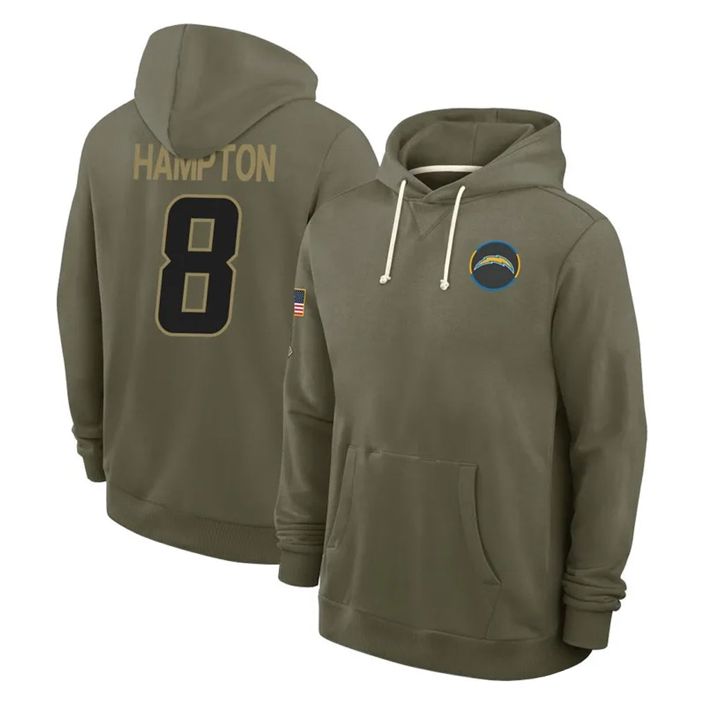 Blackjersey LA.Chargers #8 Omarion Hampton Player Olive Salute to Service Pullover Hoodies Limited Stitched Jerseys