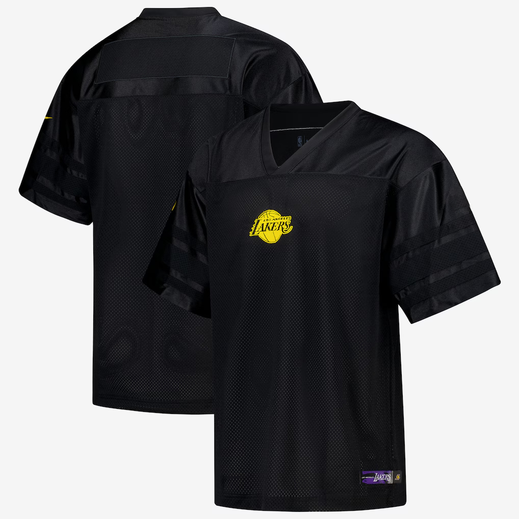 Blackjersey LA.Lakers Black Courtside Football Stitched Jerseys