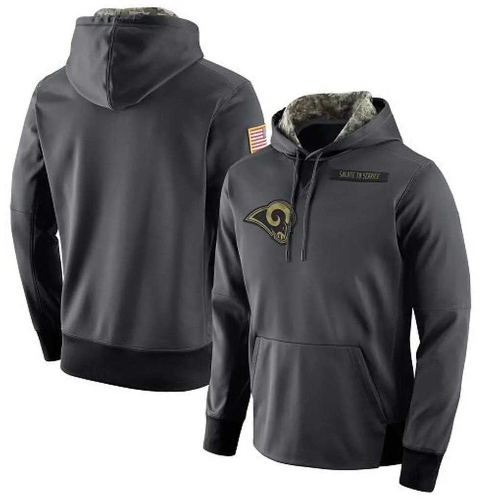 Blackjersey LA.Rams Gray Pullover Hoodie Limited Game Blank Player Stitched Jerseys
